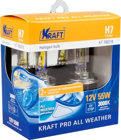 Автолампа H7 12v 55w (PX26d) Kraft Pro All Weather (2шт. блистер). Артикул KT700218