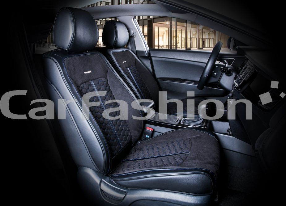 Накидки универсальные CarFashion Stalker Front на передние сидения авто, цвет Черный/Черный/Синий. Артикул 21052