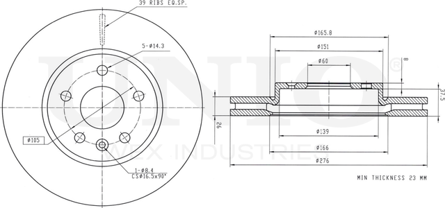 Диск тормозной (Unio). Артикул BRD-20034