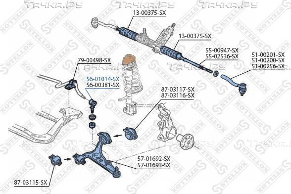 Стойка (тяга) стабилизатора Stellox передняя правая/левая для Audi A1 I (8X) 2010-2018. Артикул 56-01014-SX
