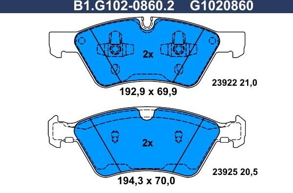 Тормозные колодки Galfer. Артикул B1.G102-0860.2