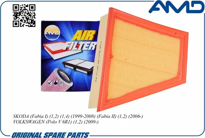 Фильтр воздушный SKODA Fabia I 1,2 1,4 1999-2008 Fabia II 1,2 2006- VW Polo V 6R (AMD). Артикул AMDFA738