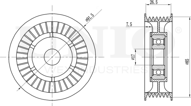 Ролик поликлинового ремня направляющий (Unio). Артикул TNS-10255
