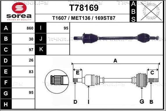 Полуось (привод в сборе, приводной вал) EAI. Артикул T78169