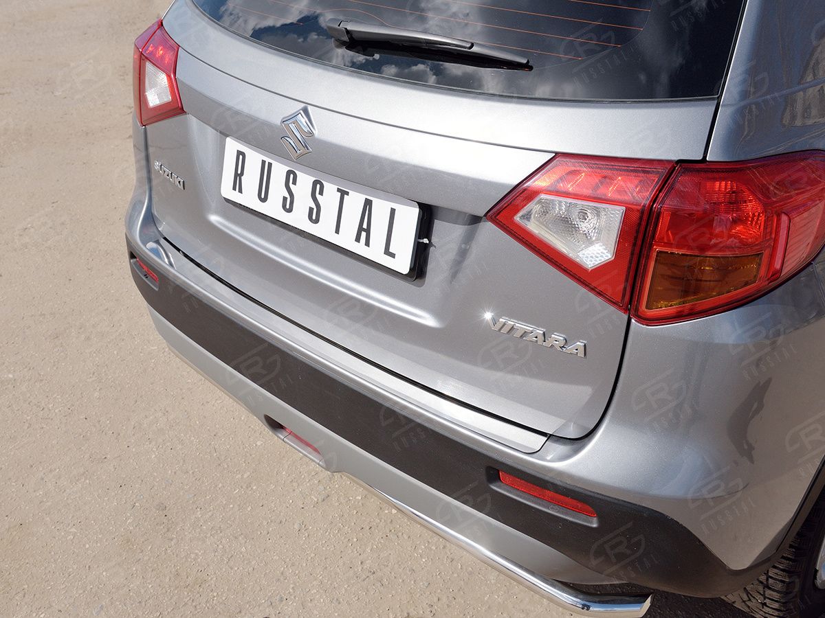 Накладка RusStal на задний бампер (лист нерж зеркальный) для Suzuki Vitara IV 2015-2026. Артикул SVN-002649