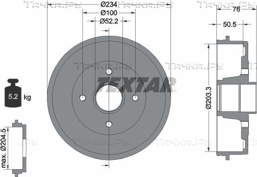Тормозной барабан Textar задний для Dacia Sandero I 2008-2012. Артикул 94019700