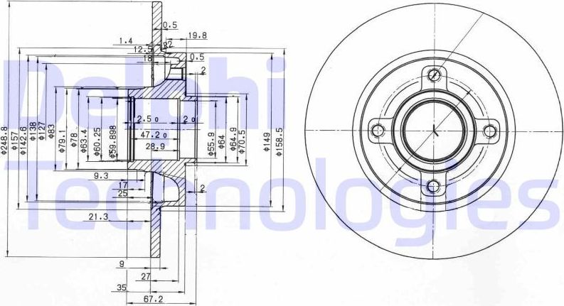 Тормозной диск Delphi задний для Peugeot 307 I 2000-2009. Артикул BG3962