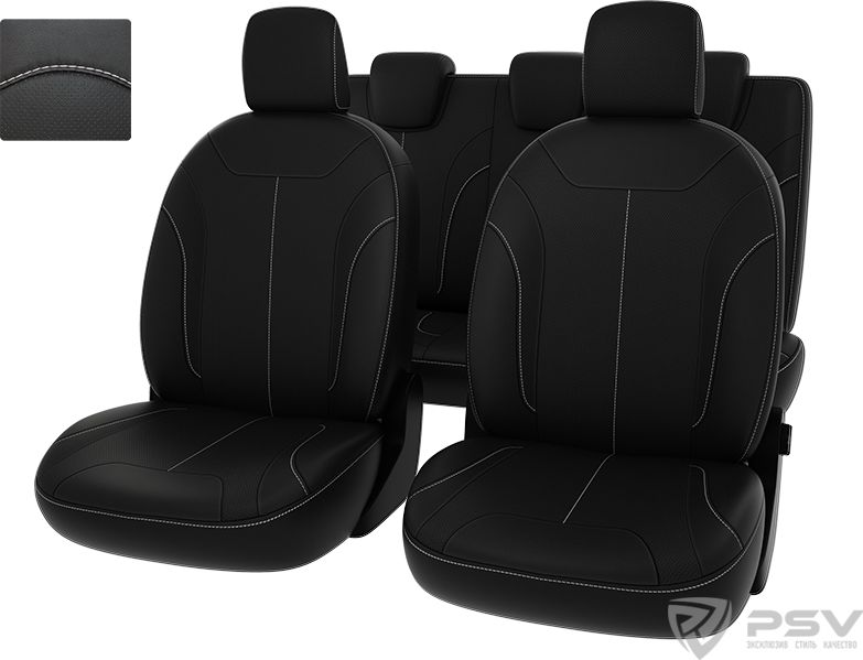Чехлы PSV Оригинал на сидения для Lada Xray 2015-2026, цвет Черный/отстрочка белая. Артикул 126719
