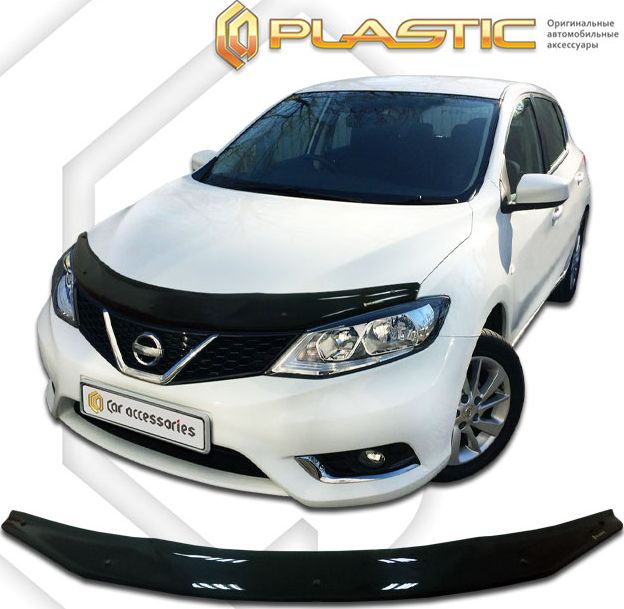 Дефлектор СА Пластик для капота (Classic черный) для Nissan Tiida C13 хэтчбек 2015-2018. Артикул 2010010111861