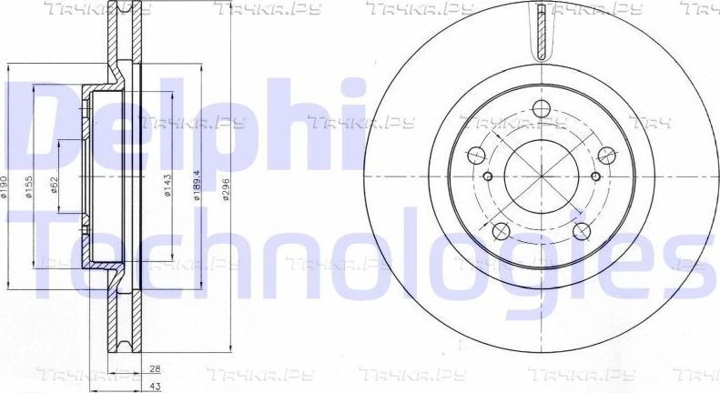 Тормозной диск Delphi передний для Toyota Camry 50 (V50, XV50) 2011-2017. Артикул BG4192