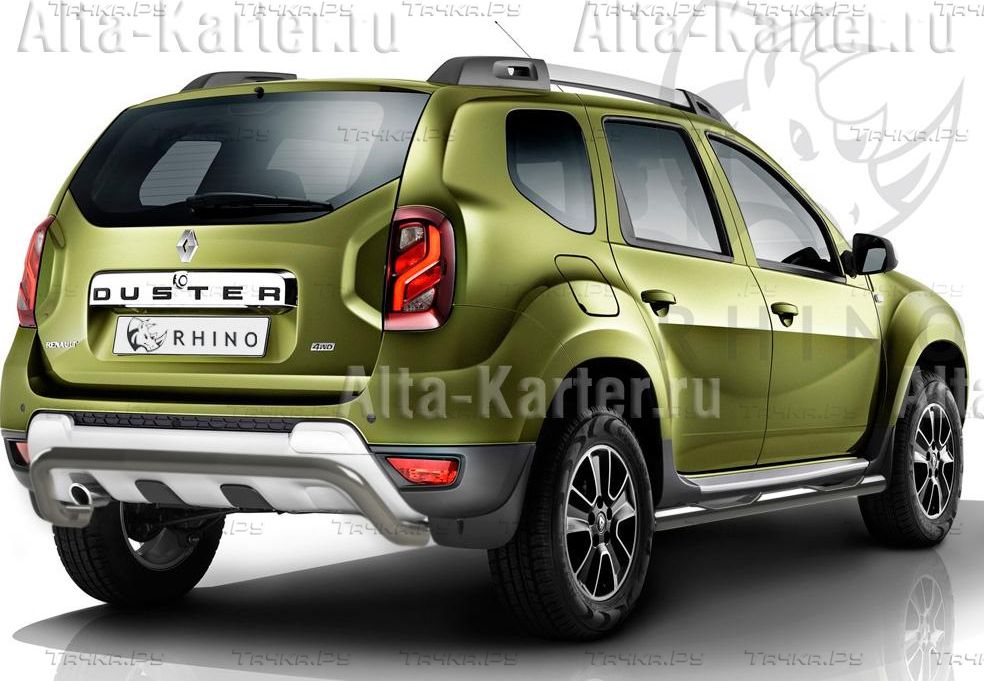 Защита порогов RusStal труба d76 с накладками (вариант 3) для Renault Duster I рестайлинг 2015-2020. Артикул RDTBR-0021793SER