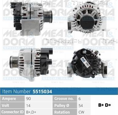 Генератор Meat & Doria для Fiat Punto III Punto Evo 2009-2012. Артикул 5515034