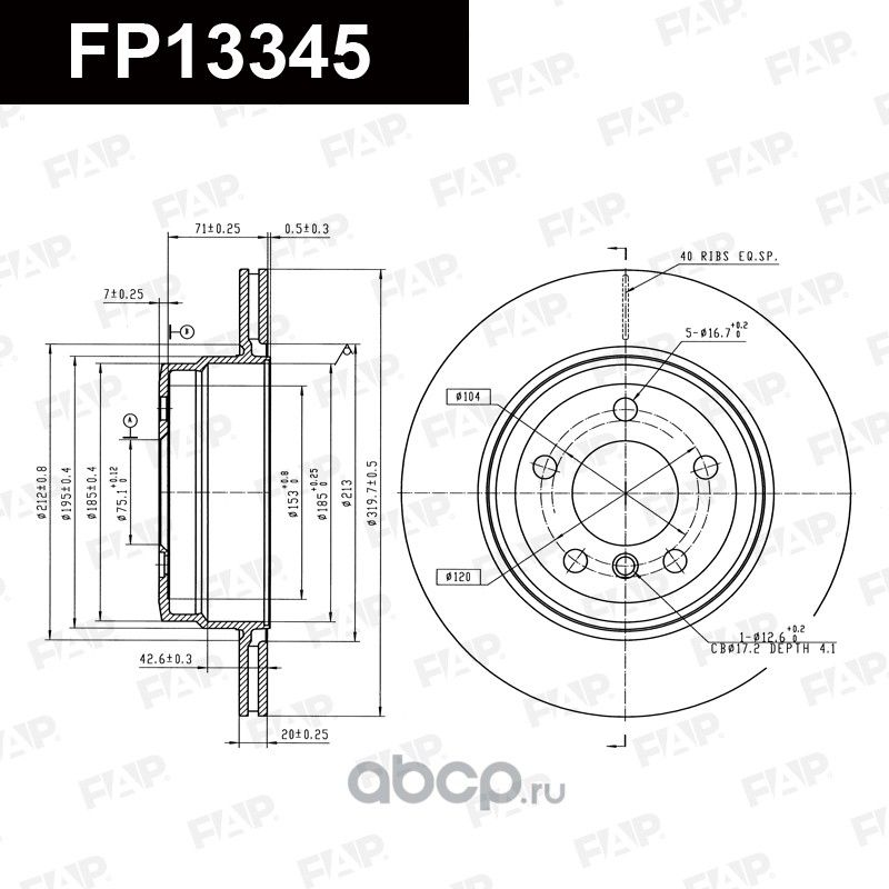 Диск тормозной задний (FAP). Артикул FP13345