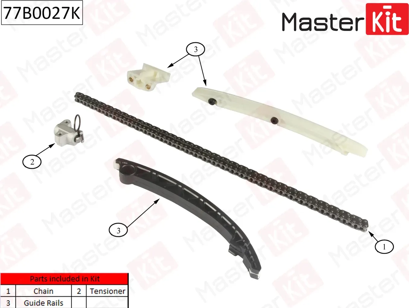 77B0027K Комплект цепи ГРМ Opel Astra 1.0i-1.4i Z10XE/X12XE (без звездочек) (Master KIT) Master KIT. Артикул 77b0027k