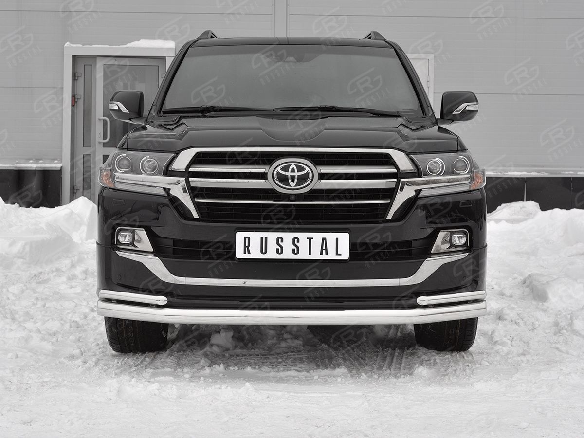 Защита RusStal переднего бампера d76 секции-d42 уголки для Toyota Land Cruiser 200 Executive Lounge 2018-2021. Артикул TLCZ-003118