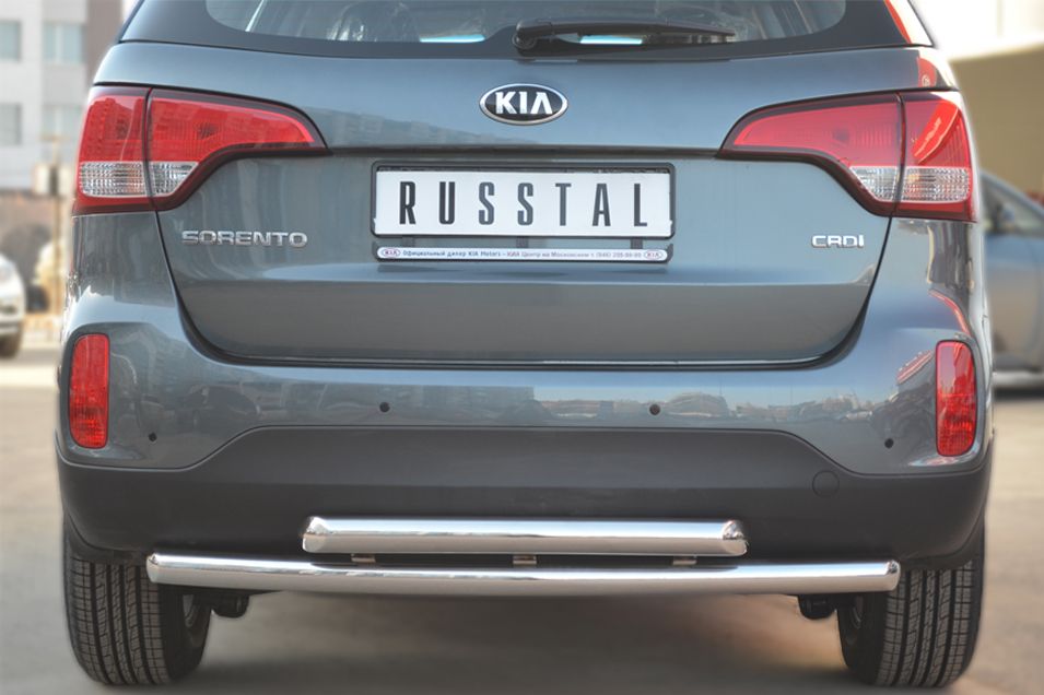 Защита RusStal заднего бампера d63/d63 (дуга) для Kia Sorento II рестайлинг 2012-2026. Артикул KIZ-001270