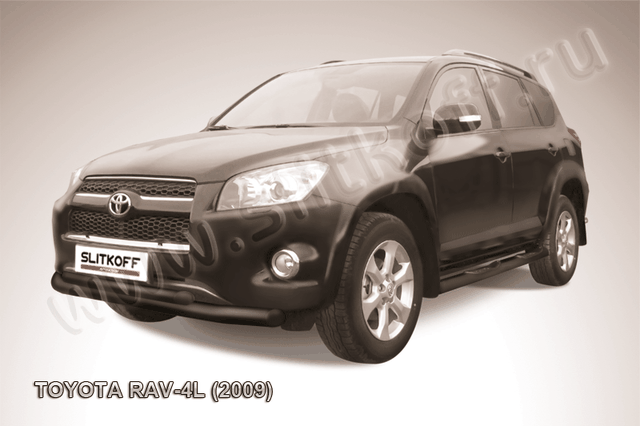 Защита Slitkoff переднего бампера d76/57 двойная ЧЕРНАЯ матовая для Toyota RAV4 III LWB 2009-2010. Артикул TR409L-009B