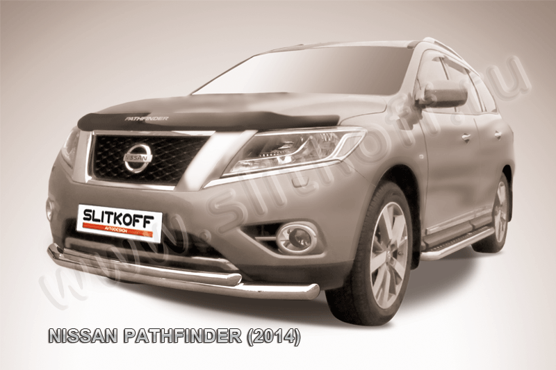 Защита Slitkoff переднего бампера d76/57 двойная для Nissan Pathfinder R52 2014-2026. Артикул NIP14-003