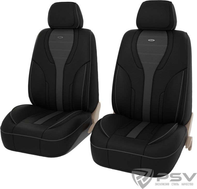 Чехлы универсальные формованные PSV PREMIUM Novella 2 FRONT на сидения, цвет Черный/Темно-серый. Артикул 131870
