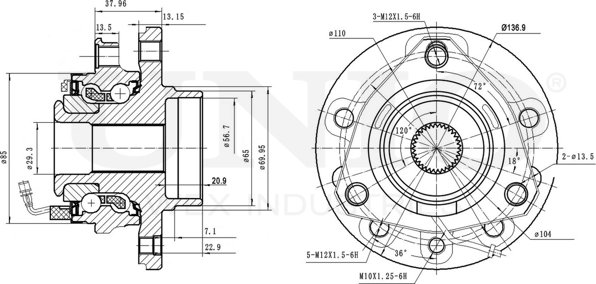 Ступица колеса с интегрированным подшипником (Unio). Артикул HUB-20003