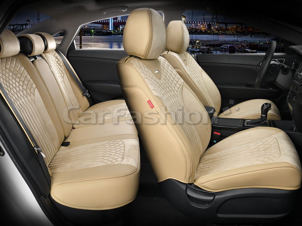 Чехлы универсальные каркасные CarFashion 5D Shell Plus на сидения авто, цвет Бежевый/Бежевый/Бежевый. Артикул 22516