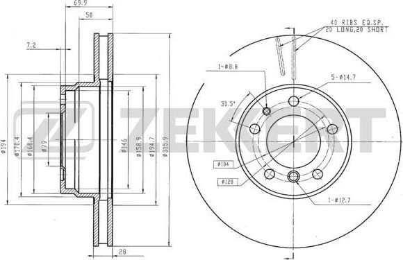 Тормозной диск Zekkert. Артикул BS-6162