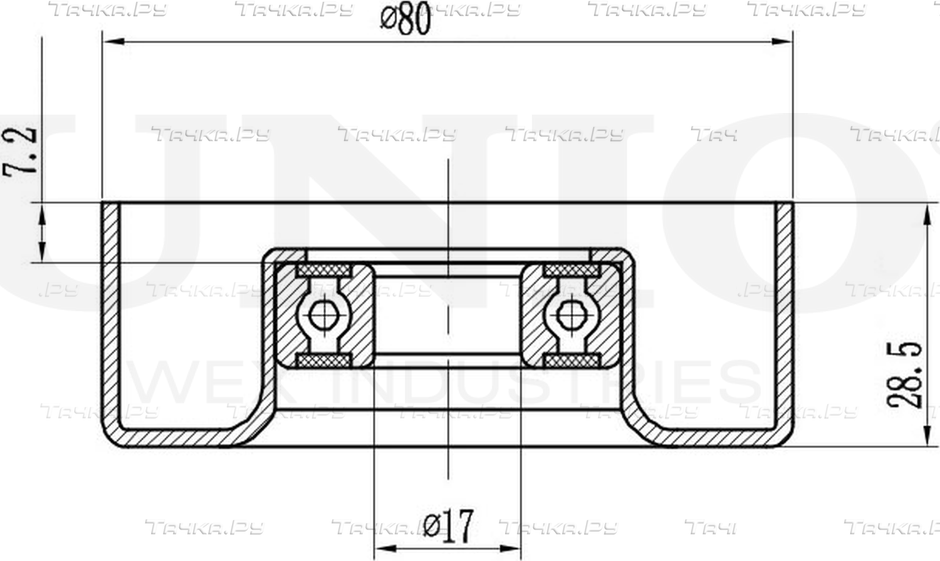 Ролик поликлинового ремня натяжной (Unio). Артикул TNS-10115