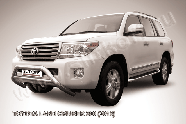 Кенгурятник Slitkoff d76 низкий широкий с перемычкой для Toyota Land Cruiser 200 2013-2015. Артикул TLC2-13-008