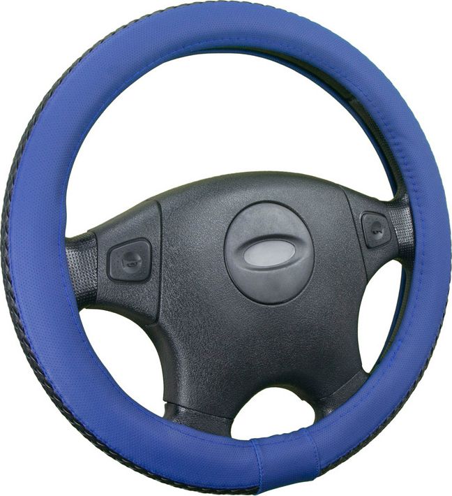 Оплётка на руль CarFashion Braid (размер M, экокожа, цвет ЧЕРНЫЙ/СИНИЙ). Артикул 31558