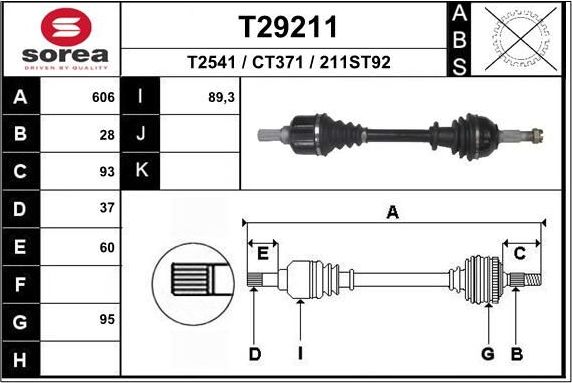 Полуось (привод в сборе, приводной вал) EAI. Артикул T29211
