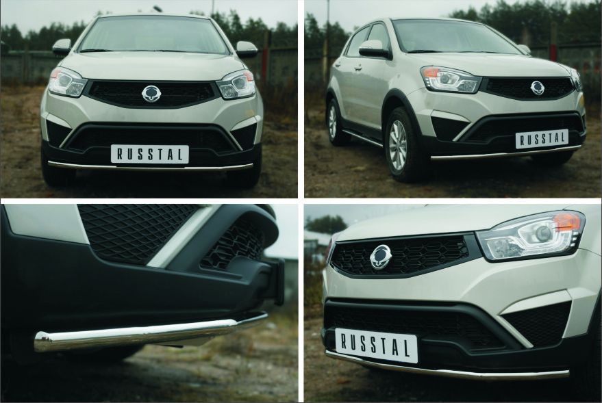 Защита RusStal переднего бампера d42 (секции) для SsangYong Actyon II 2014-2026. Артикул SYAZ-001973