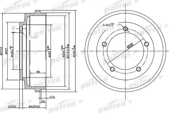 Тормозной барабан Patron задний для Ford Transit V 1994-2000. Артикул PDR1067