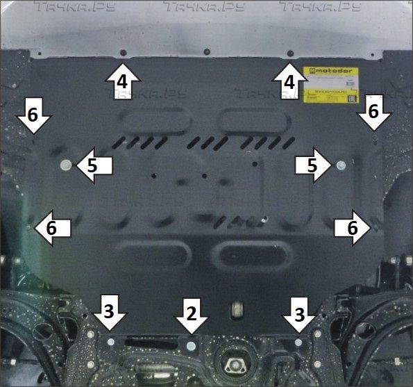 Защита Мотодор усиленная для двигателя и КПП FAW Bestune B70 2022-2026. Артикул 73902