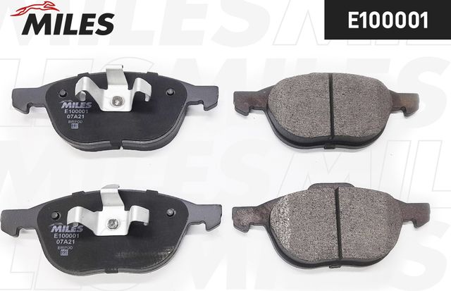 Тормозные колодки Miles (Semi-Metallic) передние для Ford Focus II 2004-2012. Артикул E100001