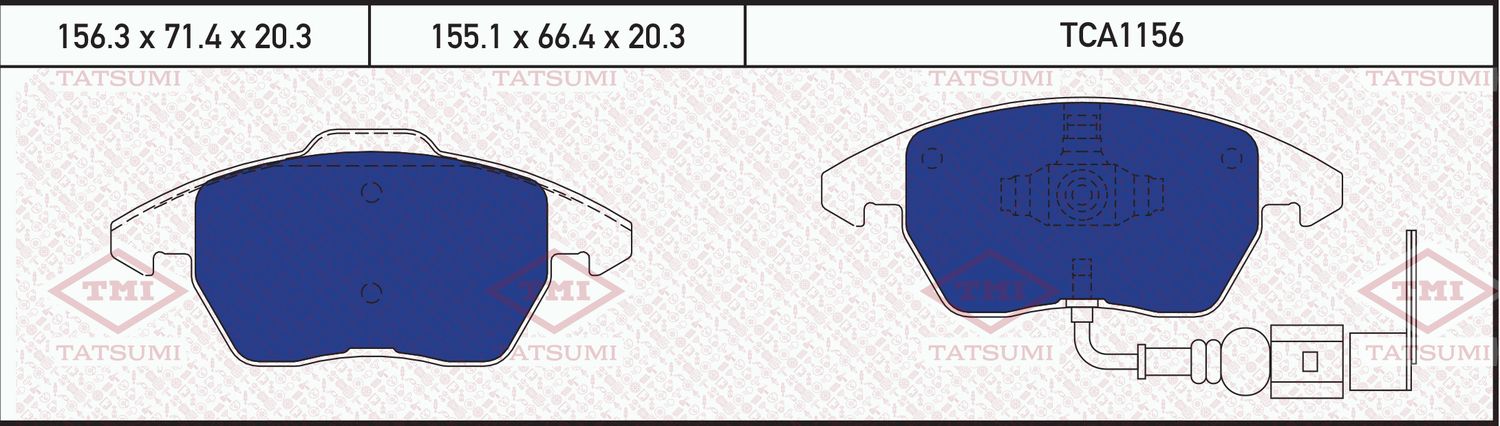 Колодки тормозные передние VW Golf/Passat/Touran 2003- SKODA Yeti/Octavia 2003- (Tatsumi). Артикул TCA1156