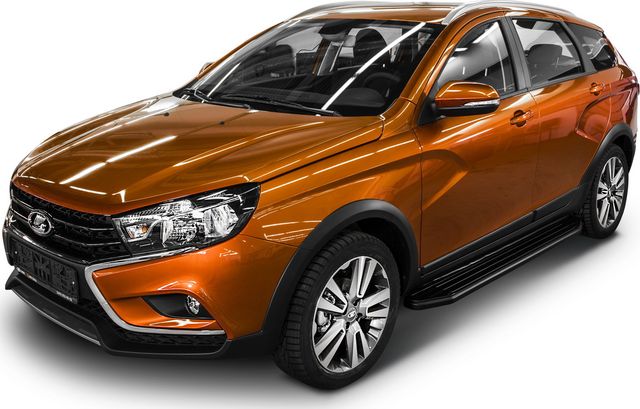 Пороги алюминиевые Rival Premium-Black для Lada Vesta Cross универсал 2017-2026. Артикул A180ALB.6003.1