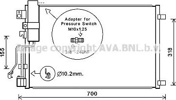 Радиатор кондиционера (конденсатор) AVA для Nissan Qashqai I 2007-2013. Артикул DNA5283D