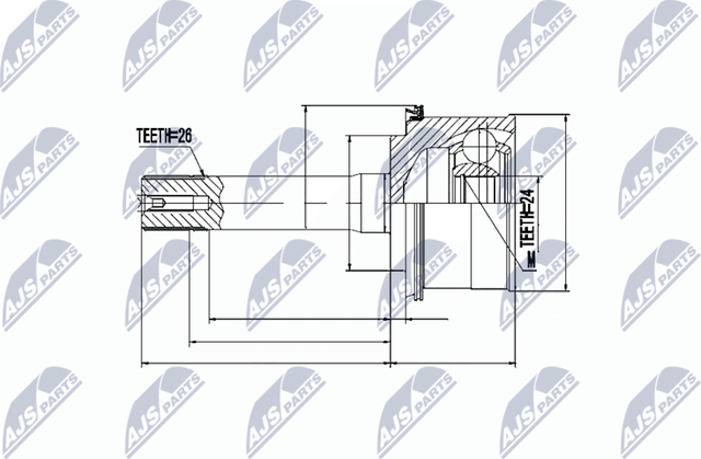 Шрус наружный (граната) NTY передний для Kia Sportage I 1994-2003. Артикул NPZ-KA-309