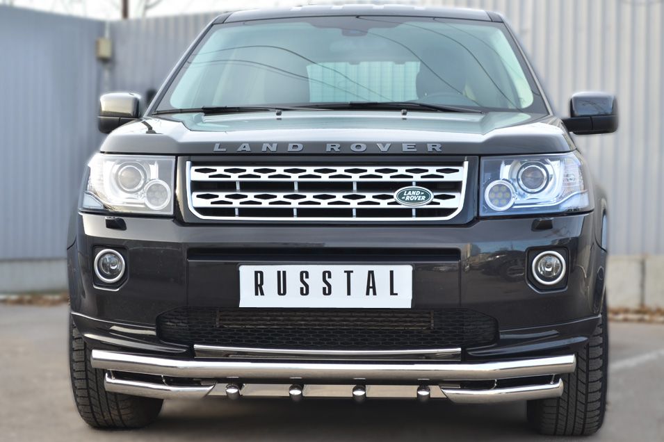 Защита RusStal переднего бампера d63 (секции) d63 (уголки) + зубы для Land Rover Freelander II 2013-2014. Артикул LFRZ-001492