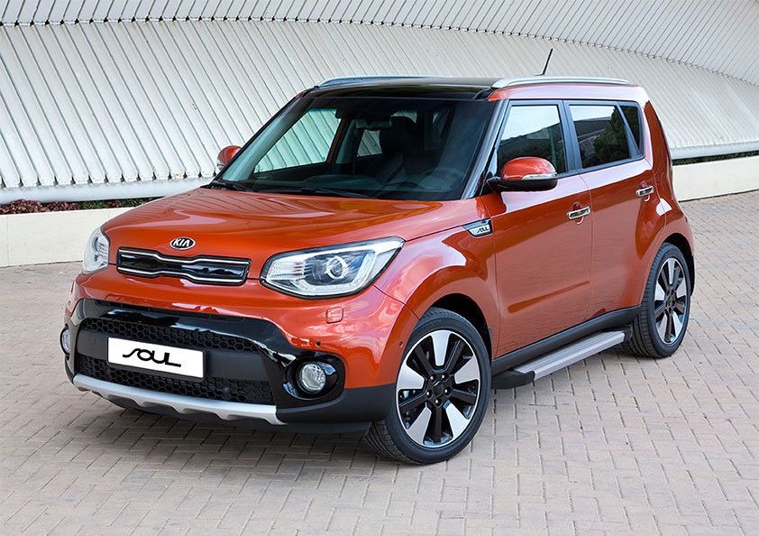 Пороги алюминиевые Rival Silver для Kia Soul II рестайлинг 2017-2019. Артикул F173AL.2804.1