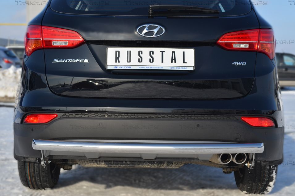 Защита RusStal заднего бампера труба d63 (дуга) для Hyundai Santa Fe III 2012-2018. Артикул HSFZ-001225