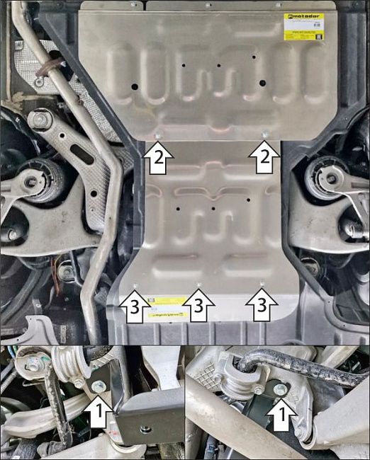 Защита алюминиевая Мотодор усиленная для заднего электромотора Voyah Free в комплектации EVR Sport Edition хэтчбек 2023-2026. Артикул 348605
