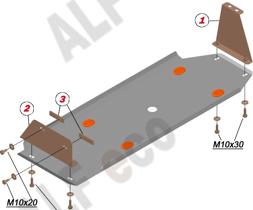 Защита алюминиевая Alfeco для топливного бака Mitsubishi L200 IV 2007-2015. Артикул ALF.14.22al