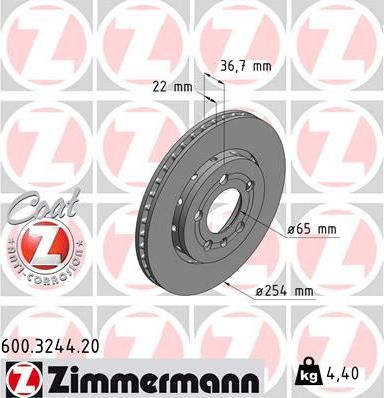 Тормозной диск Zimmermann Coat Z задний для Volkswagen Polo V 2009-2026. Артикул 600.3244.20