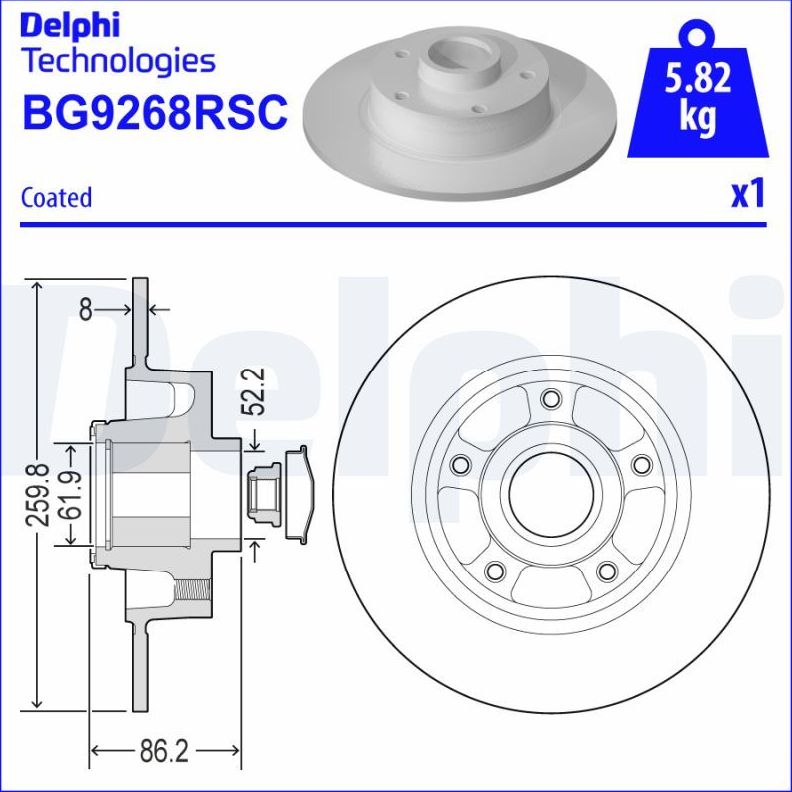 Тормозной диск Delphi. Артикул BG9268RSC