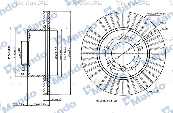 Тормозной диск Mando передний для BMW 1 I (E81/E82/E87/E88) 2004-2011. Артикул MBC035370