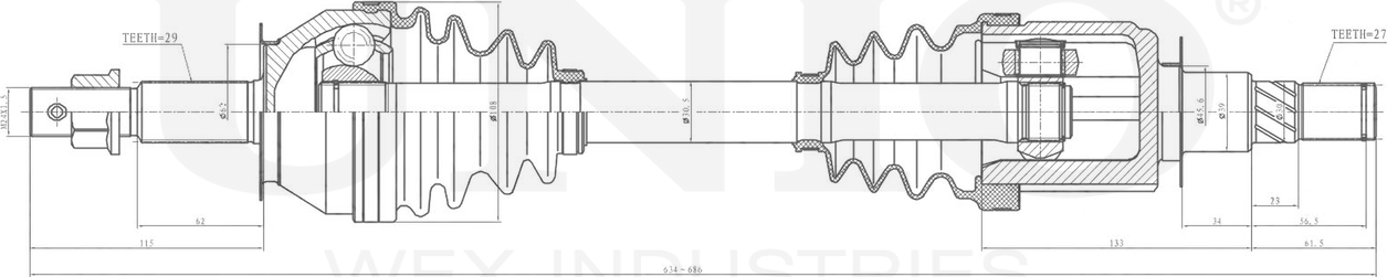 Вал приводной (Unio). Артикул CVJ-10123