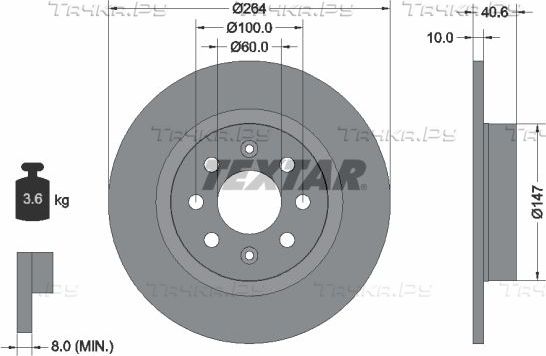Тормозной диск Textar Pro задний для Fiat Grande Punto 2005-2012. Артикул 92145903