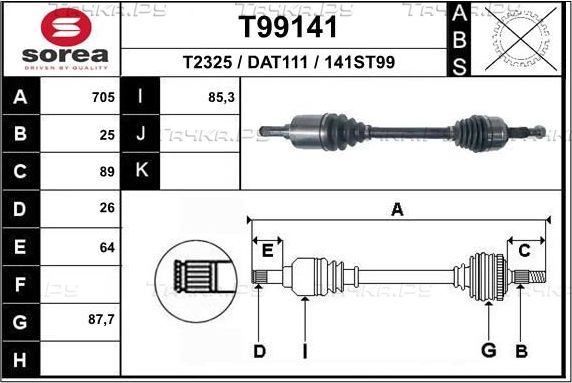 Полуось (привод в сборе, приводной вал) EAI. Артикул T99141
