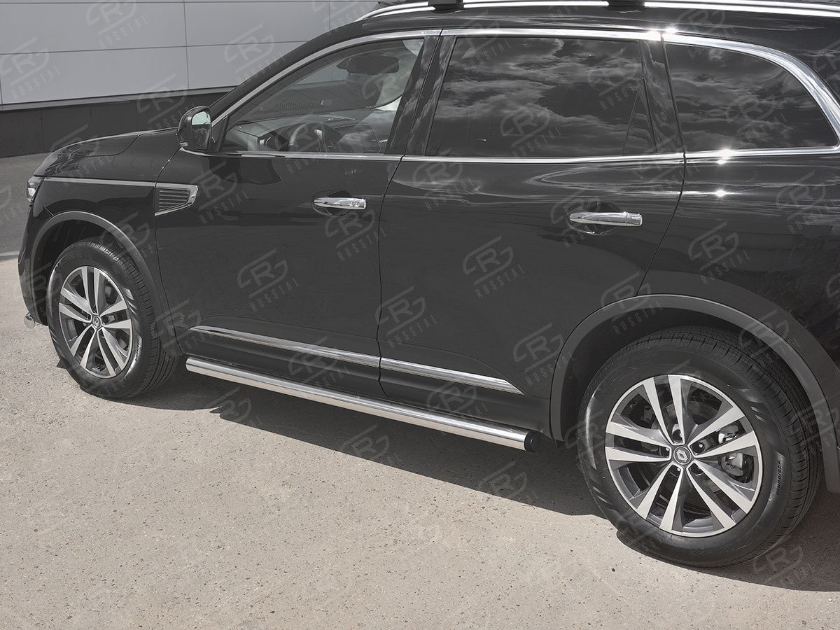 Защита порогов RusStal труба d63 (вариант 2) для Renault Koleos II 2016-2026. Артикул RKT-0029722